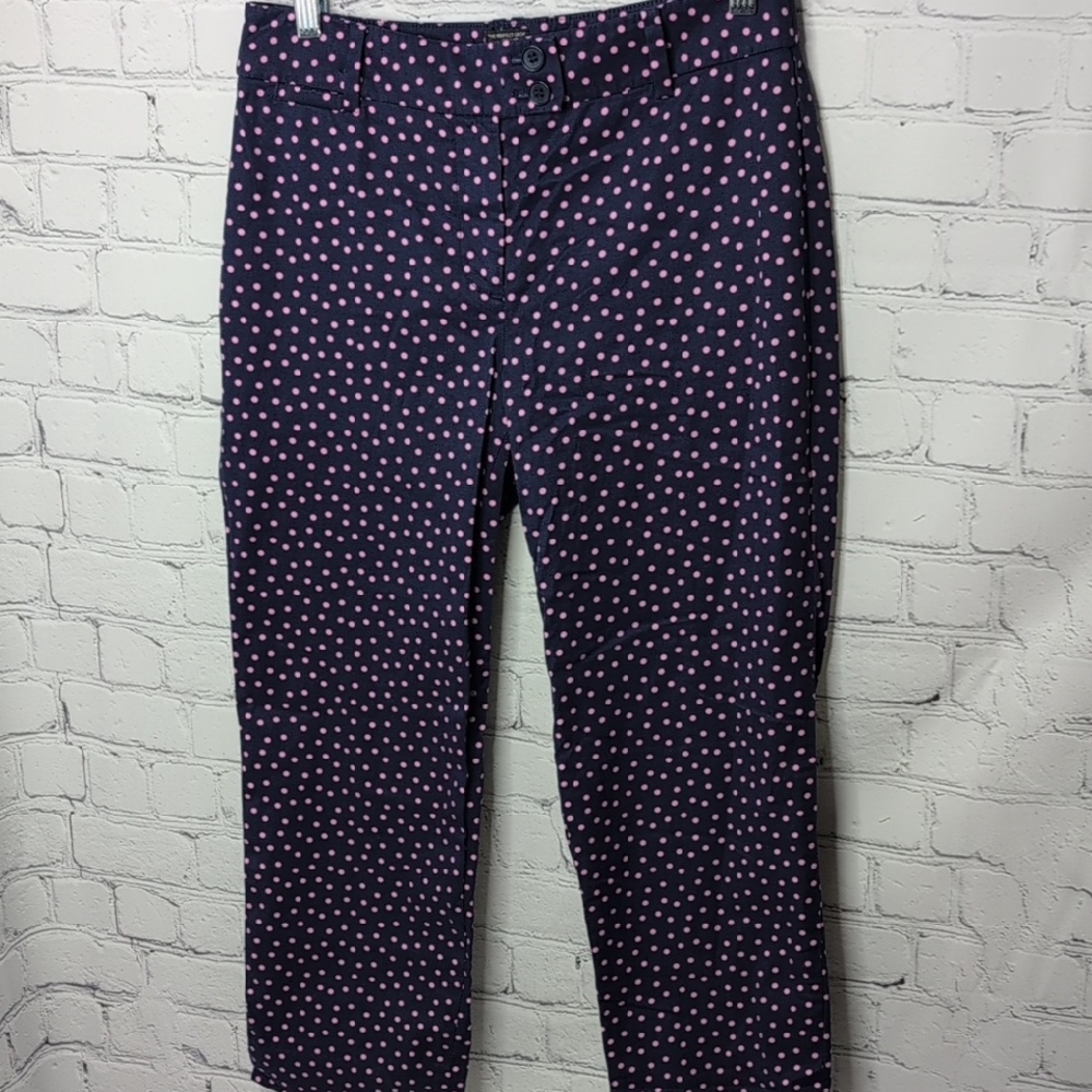 New Talbots The Perfect Crop Curvy Chino Pants In Navy And Pink Pokadot